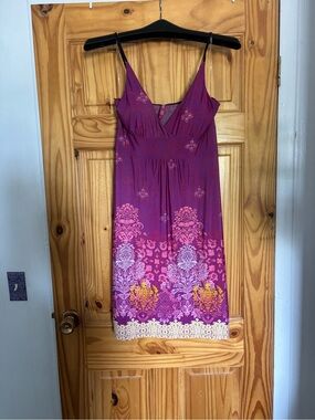 Lagaci Purple Floral Border Chemise with Spaghetti Straps